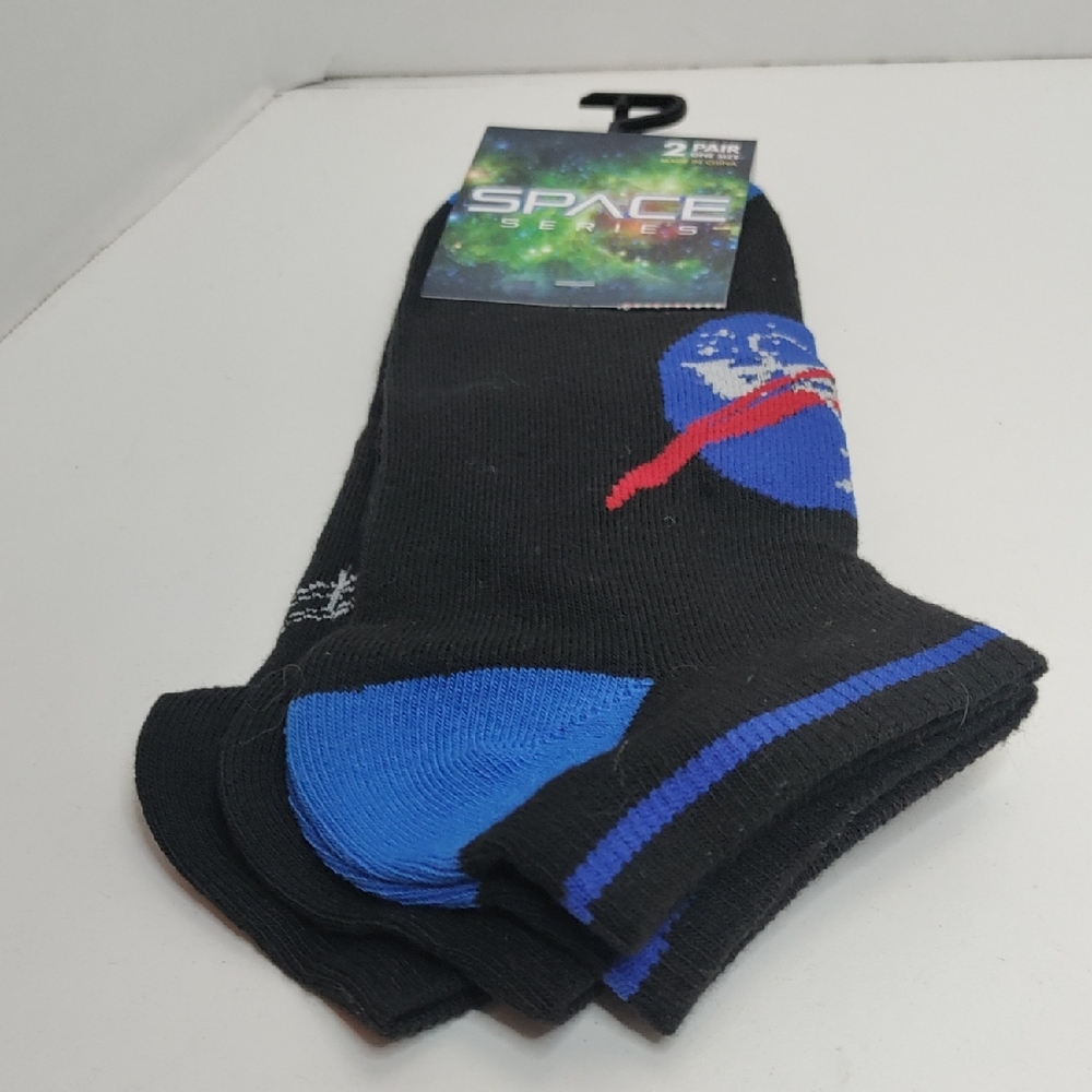 NASA Space-Themed Black and Blue Socks 2 Pair Ankle Socks Comfy